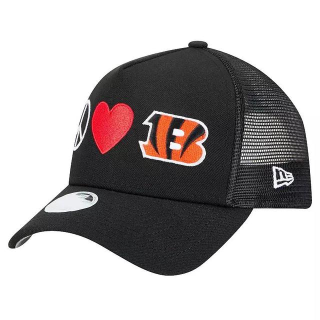 Womens New Era Cincinnati Bengals Peace & Love Trucker 9FORTY Adjustable Hat Product Image