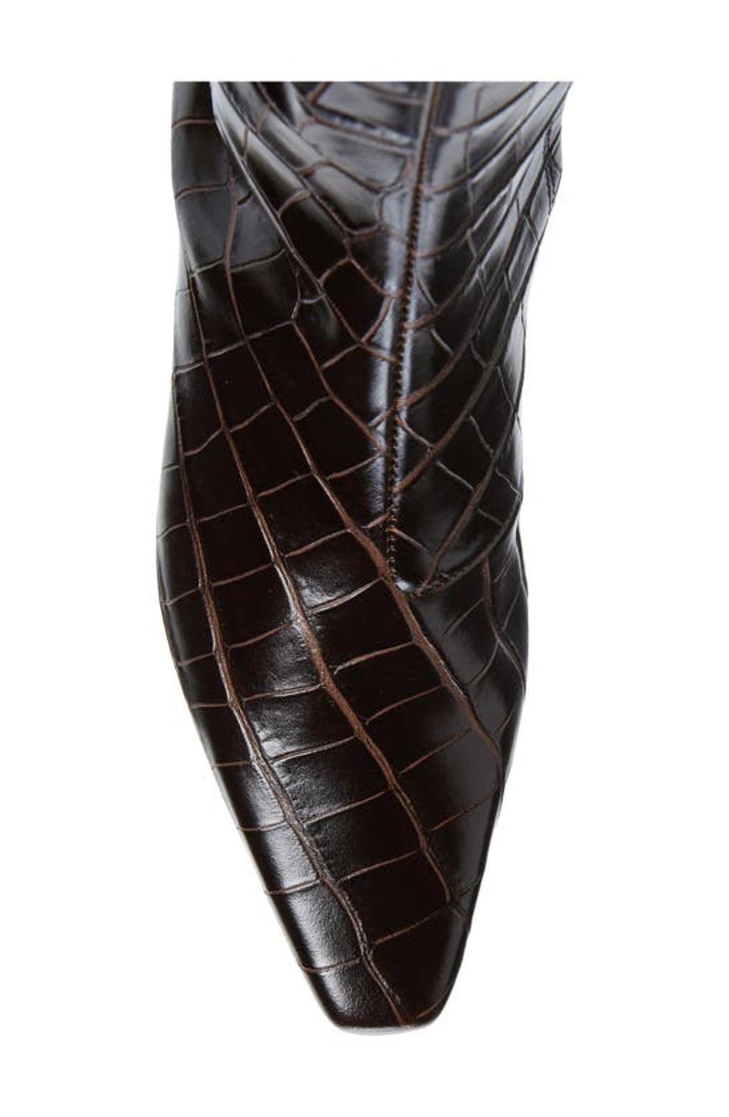 TOTÊME Toteme The Slim Croc Embossed Kitten Heel Knee High Boot In Dark Brown Product Image