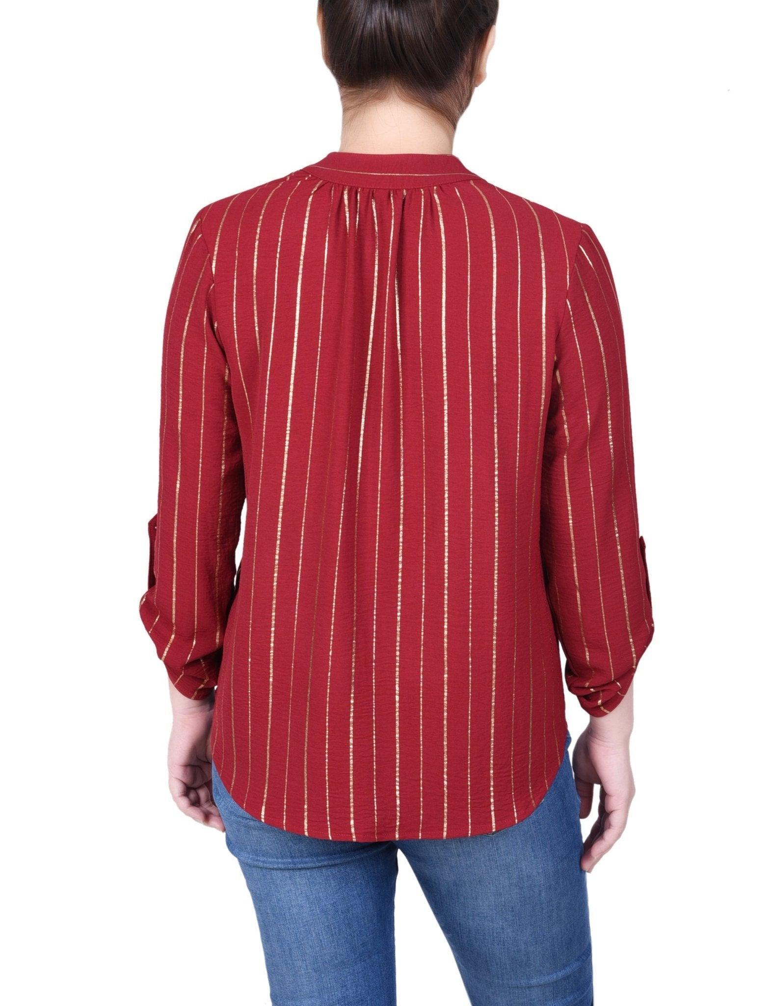 NY Collection Long Sleeve Foil Striped Blouse - Petite Product Image