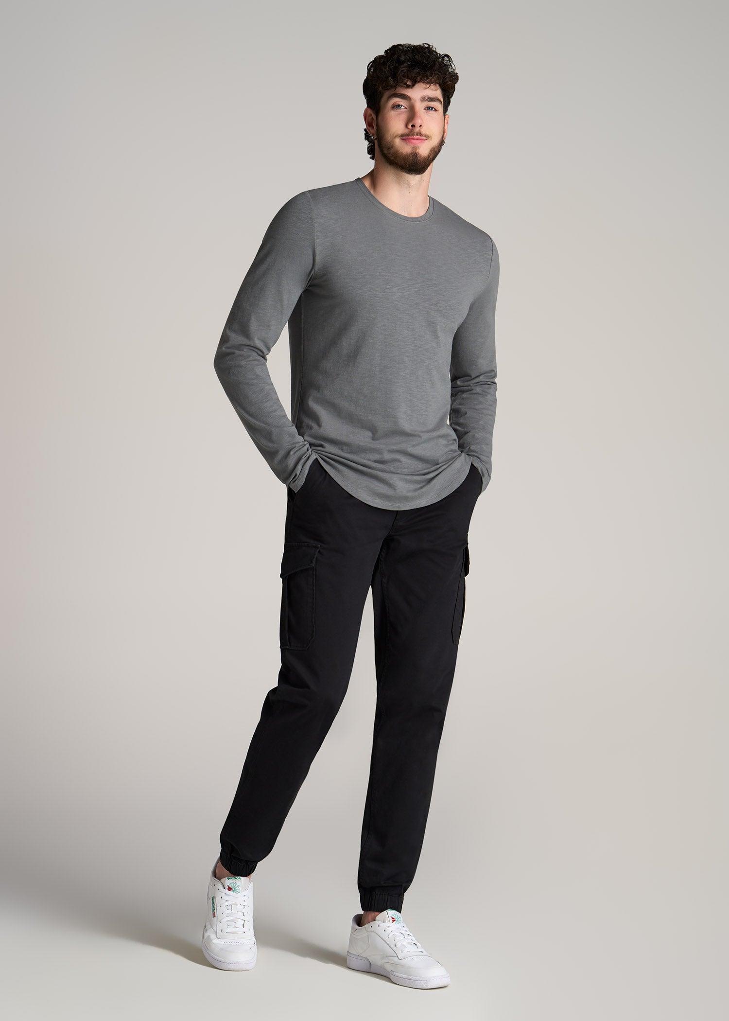 Slub Long Sleeve Scoop Tall Men's Tee in Charcoal Product Image