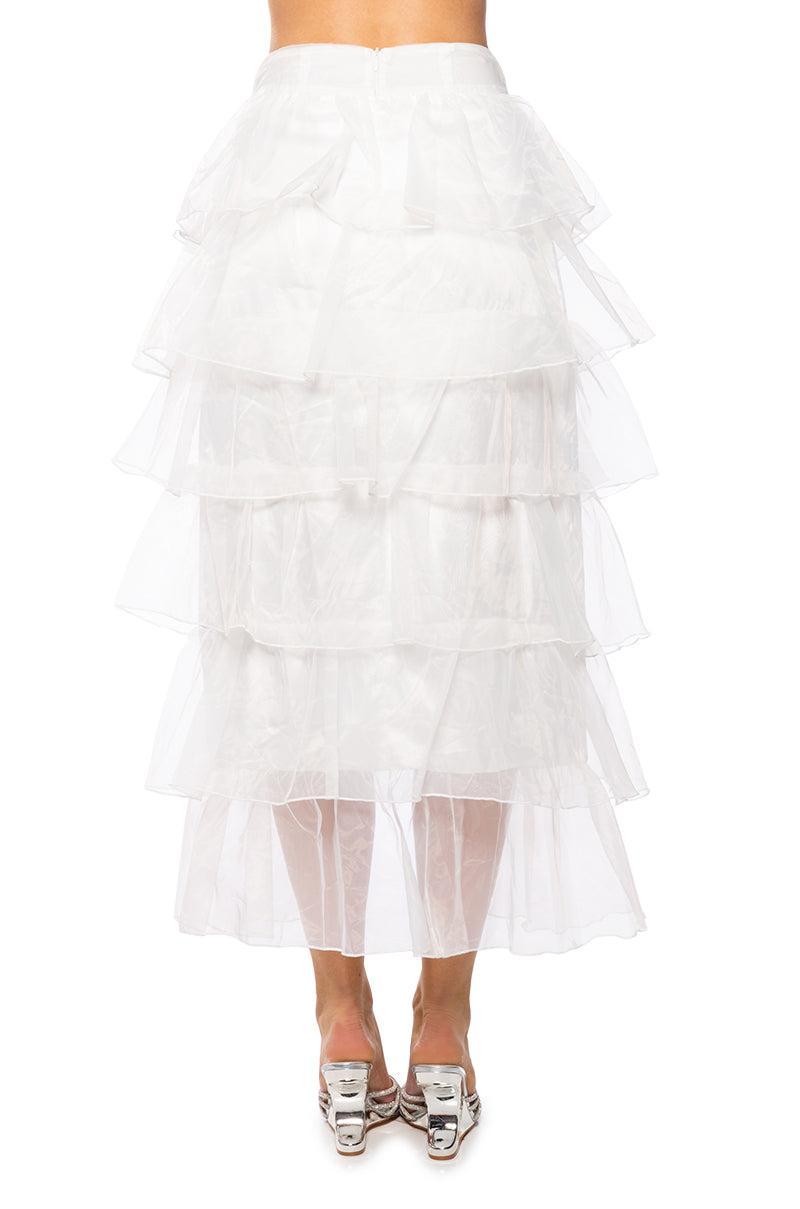 ONCE UPON A DREAM RUFFLE MAXI SKIRT IN WHITE Product Image