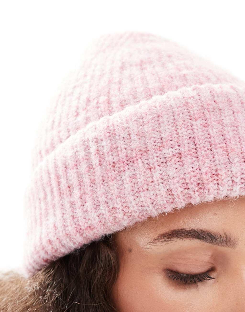 Reclaimed Vintage beanie with stitch detail in pink Product Image