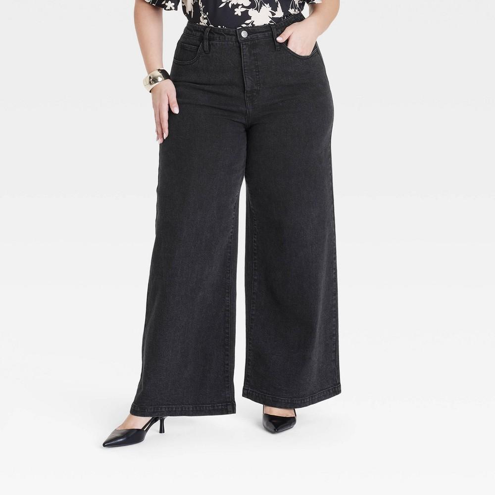 Womens High-Rise Wide Leg Jeans - Ava & Viv Black 24 Product Image