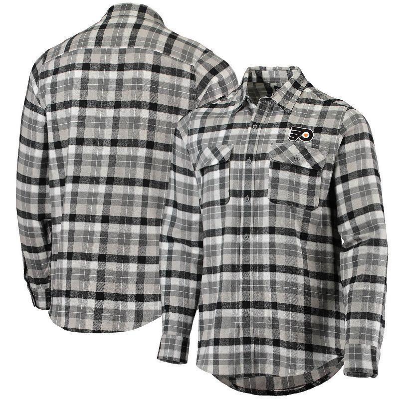 Mens Antigua Black/Gray Philadelphia Flyers Ease Plaid Button-Up Long Sleeve Shirt Product Image