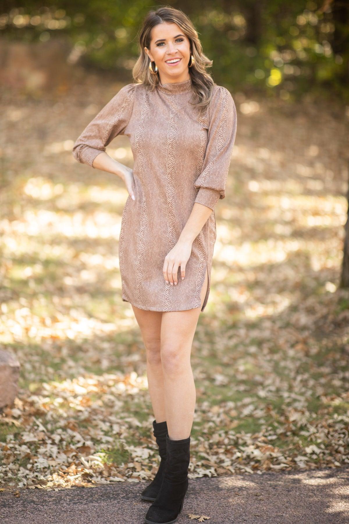 Brown Animal Print Dress With Side Slit Product Image