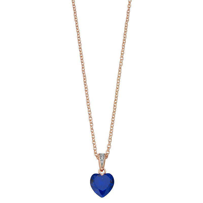 18k Rose Gold Over Silver Cubic Zirconia Heart-Shaped Necklace, Womens Blue Product Image