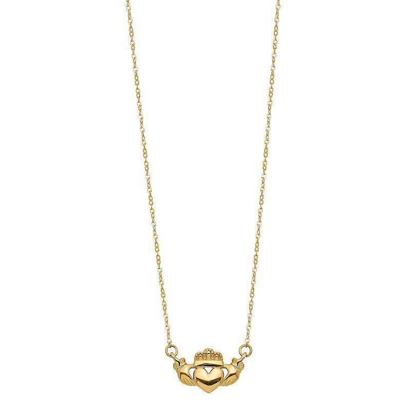 14k Gold Polished Claddagh Necklace, Womens Product Image