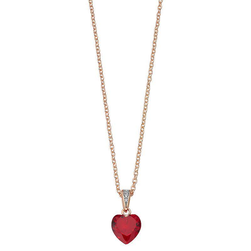 18k Rose Gold Over Silver Cubic Zirconia Heart-Shaped Necklace, Womens Red Product Image