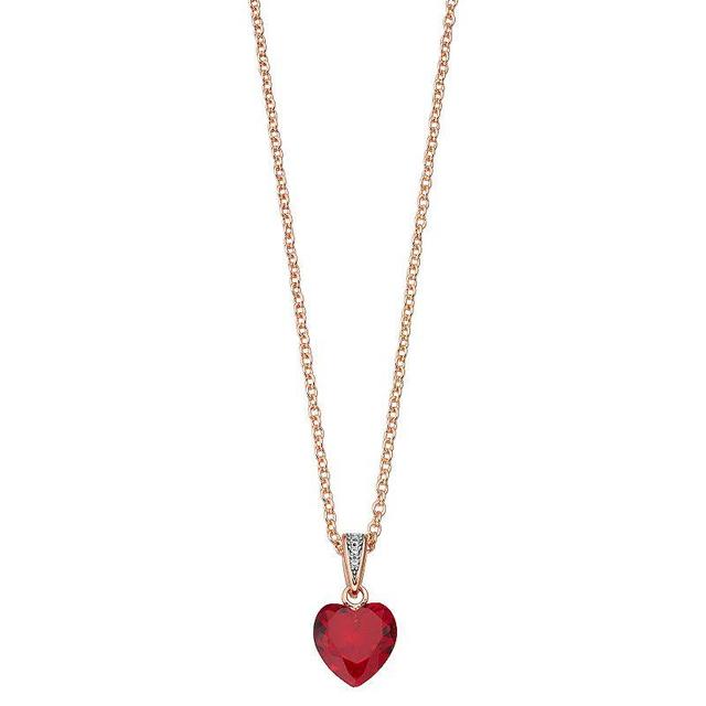 18k Rose Gold Over Silver Cubic Zirconia Heart-Shaped Necklace, Womens Red Product Image