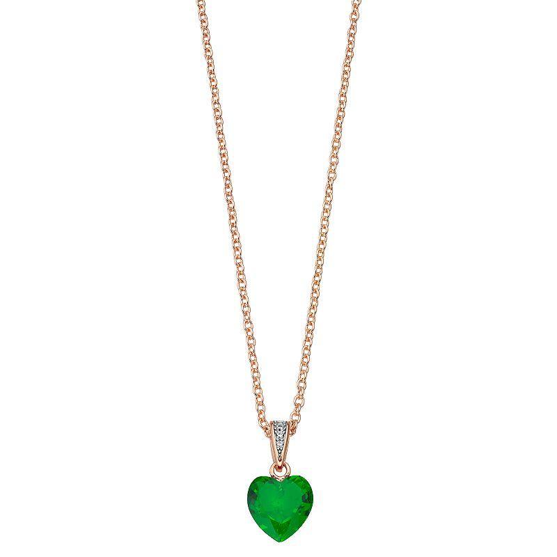 18k Rose Gold Over Silver Cubic Zirconia Heart-Shaped Necklace, Womens Green Product Image