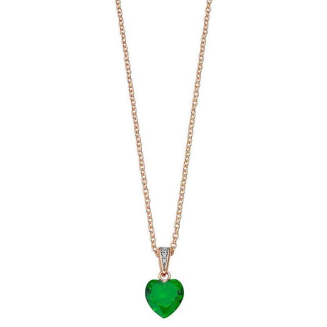 18k Rose Gold Over Silver Cubic Zirconia Heart-Shaped Necklace, Womens Green Product Image