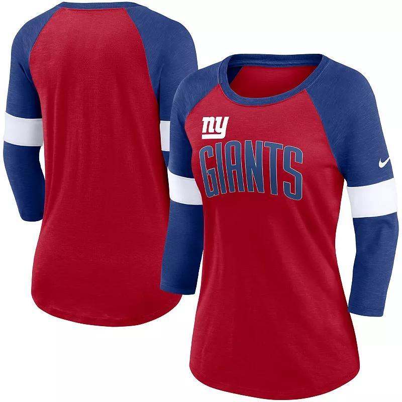 Womens Nike New York Giants Heathered /Heathered Royal Football Pride Slub 3/4 Raglan Sleeve T-Shirt Product Image