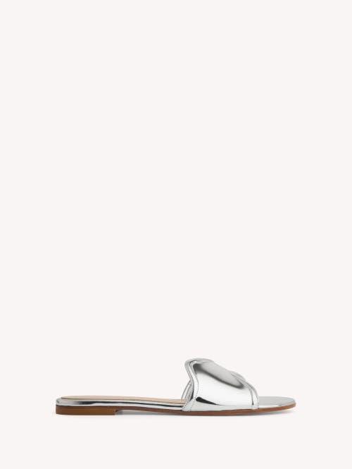 GIANVITO ROSSI Wavy Metallic Flat Slide Sandals In Silver Product Image