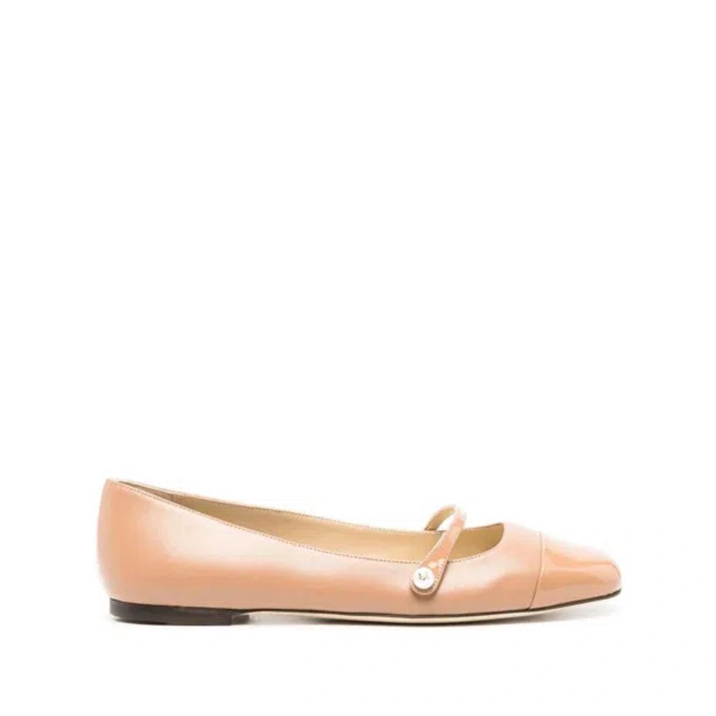 JIMMY CHOO Elegant Patent Leather Ballerina Flats With Chic Strap Detail In Brown Product Image