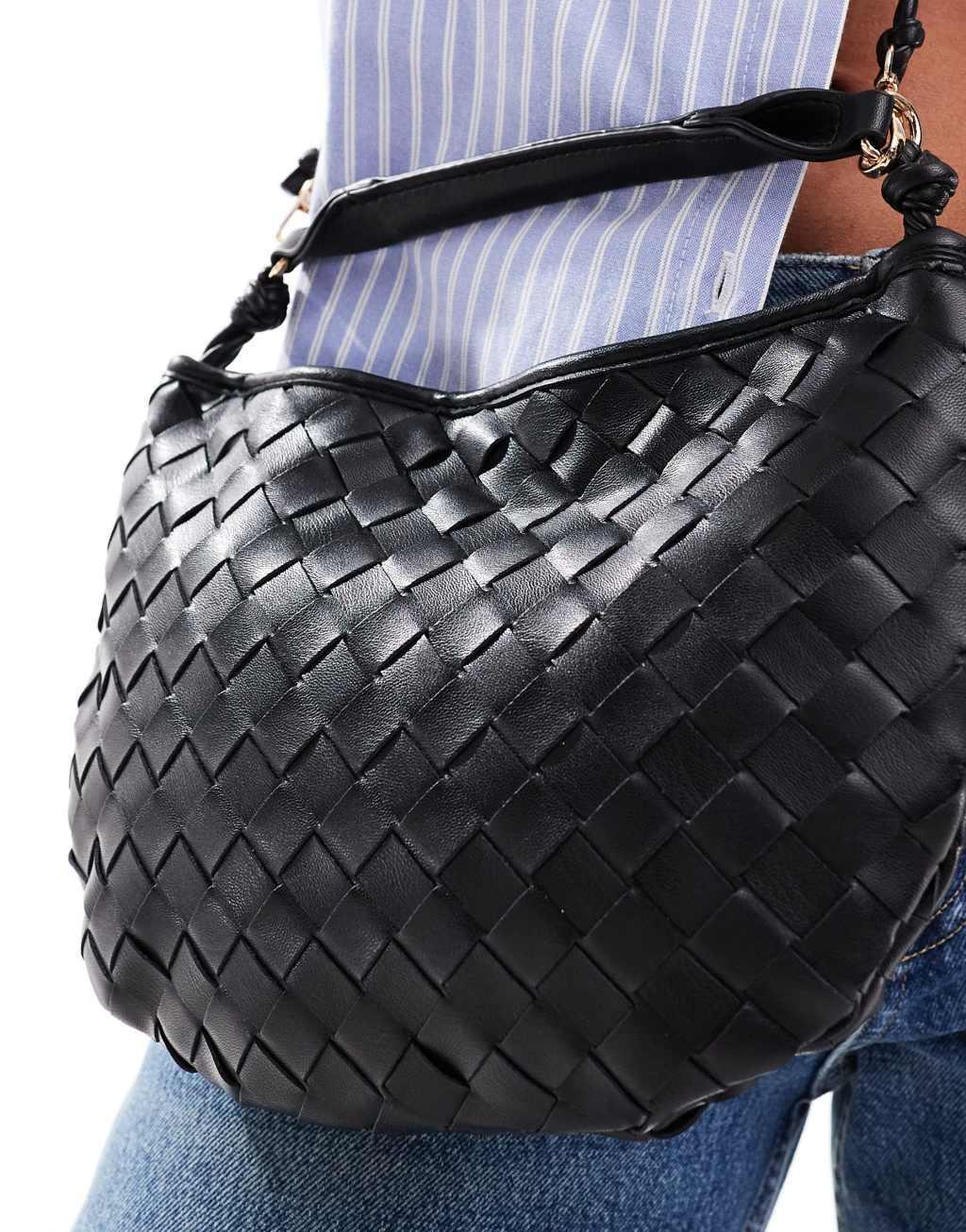 Glamorous woven texture grab bag in black  Product Image