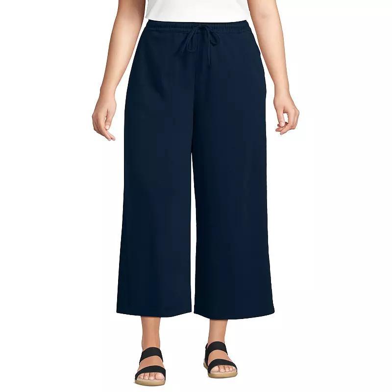 Plus Size Lands End Sport Knit Wide-Leg Crop Pants, Womens Radiant Blue Product Image