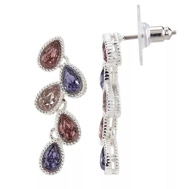 City Luxe Silver Tone Multi-Color Crystal Pear Linear Drop Earrings, Womens, Silver Tone Purple Product Image