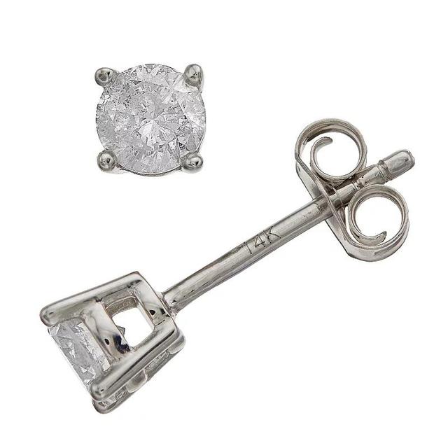 14k White Gold 1/2 Carat T.W. Round Diamond Stud Earrings, Womens Product Image