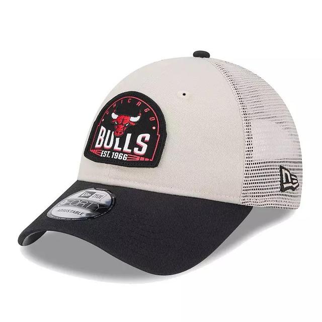 Mens New Era Khaki/Black Chicago Bulls Throwback Patch Trucker 9FORTY Adjustable Hat Product Image