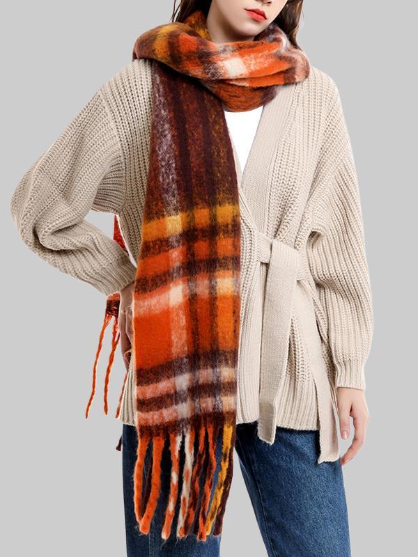 Thick Keep Warm Plaid Tasseled Shawl&Scarf Product Image