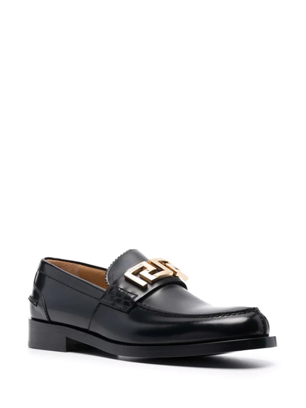 Greca-detail Leather Loafers In Black Product Image