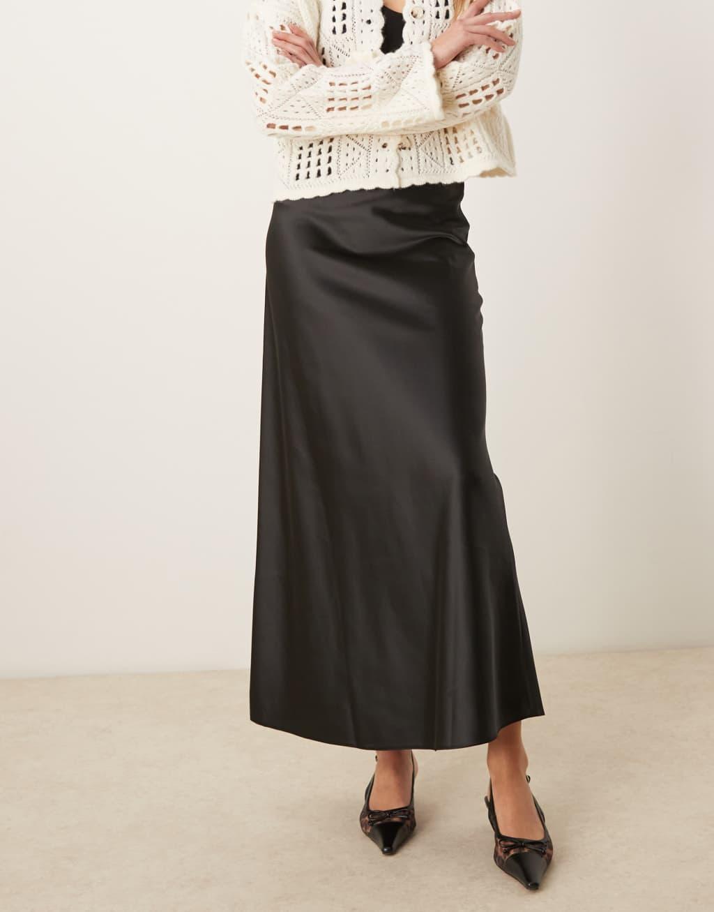 Miss Selfridge satin maxi skirt in black Product Image