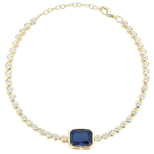 Sunkissed Sterling 14k Gold Over Silver Cubic Zirconia Bracelet, Womens Gold Tone Blue Product Image