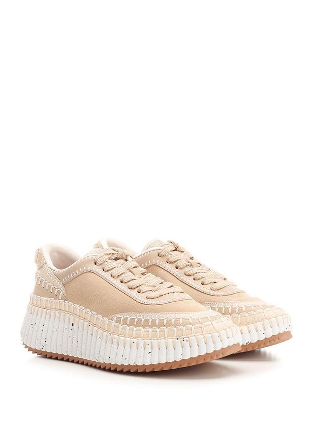 CHLOÉ Nama Suede And Leather Sneakers In Blossom Beige Product Image