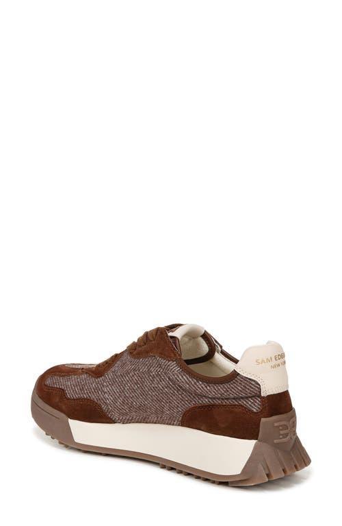 SAM EDELMAN Langley Lace Up Sneaker Brown Houndstooth Suede Product Image