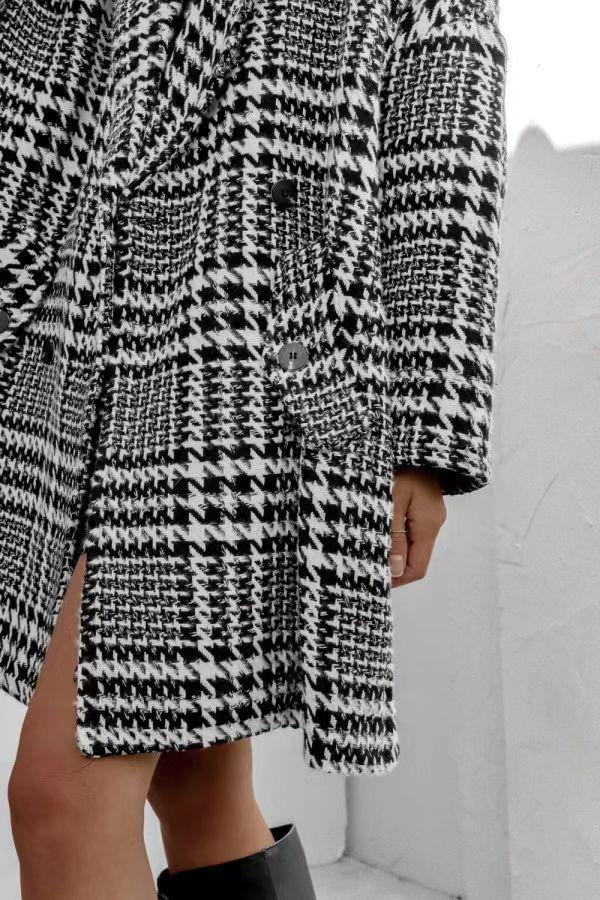 Lapel Collar Houndstooth Double-Breasted Coat Product Image