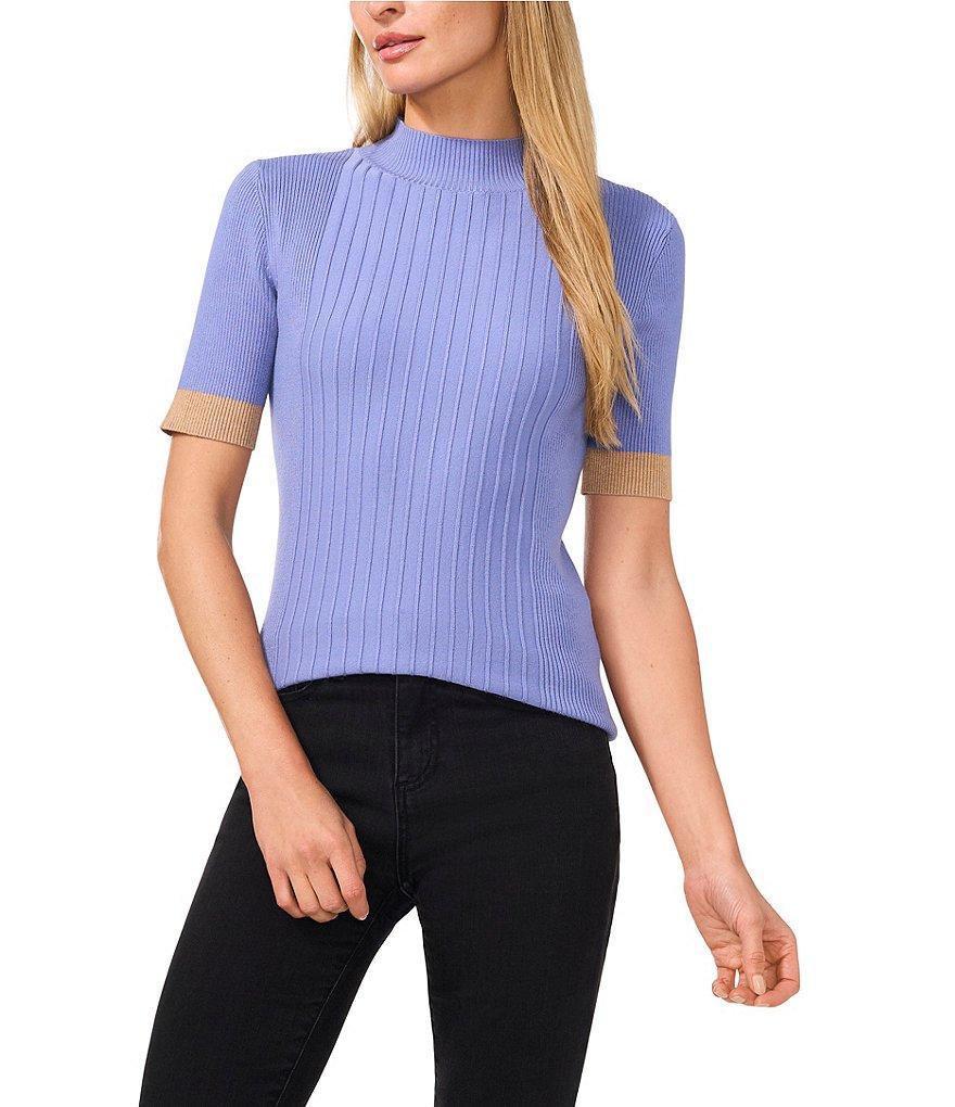 CeCe Mock Neck Short Sleeve Blouse Product Image