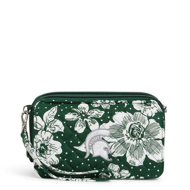 Vera Bradley Collegiate RFID All in One Crossbody Bag Women in Dark Green/White Rain Garden with Michigan State University Logo Product Image