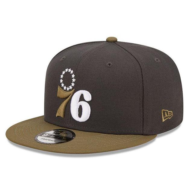 Mens New Era Charcoal/Olive Philadelphia 76ers Two-Tone Color Pack 9FIFTY Snapback Hat, Grey Product Image