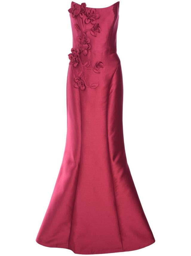 floral-appliqué satin gown Product Image