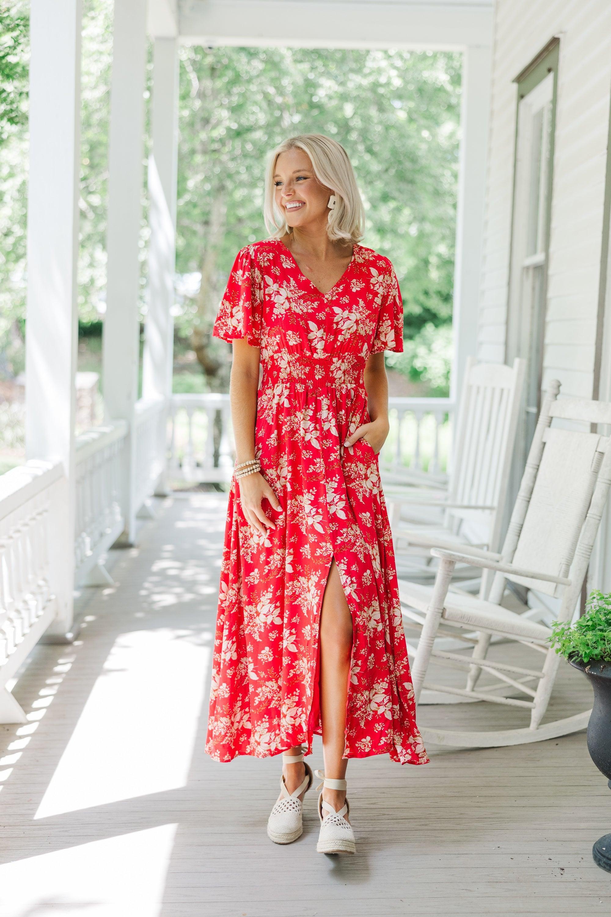 Keep You Close Red Floral Maxi Dress Female Product Image