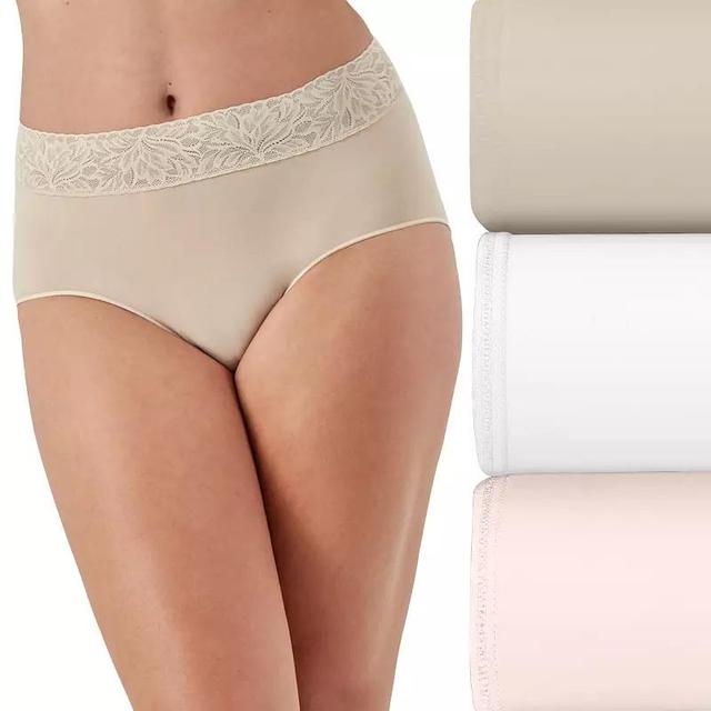 Bali 3-Pack Modern Seamless Lace Trim Brief Underwear Set DFMLB3, Womens Buff White Brown Product Image