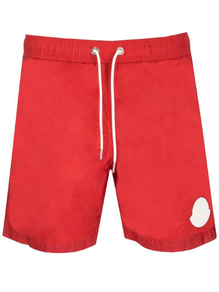 Logo Patch Drawstring Swim Shorts In Red Product Image