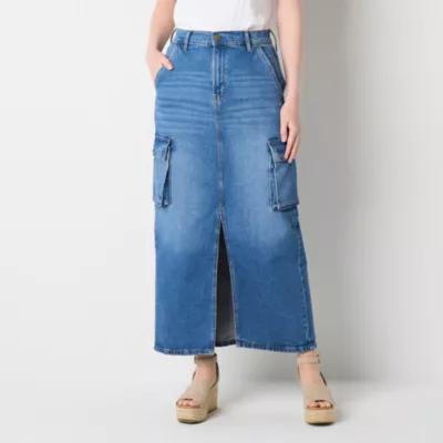 a.n.a Cargo Womens High Rise Long Denim Skirt Product Image