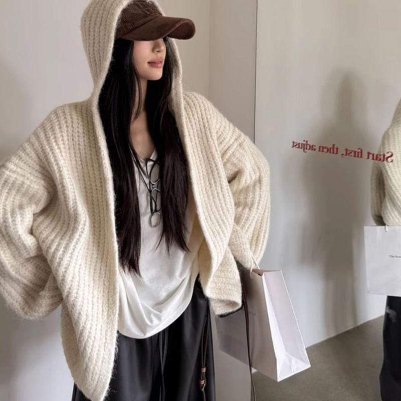 Plain Hooded Open Front Cardigan Product Image