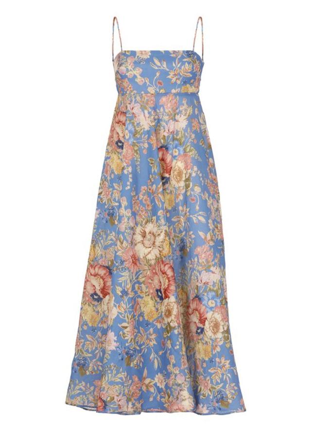 Floral Printed Strapless Dress In Blue Product Image