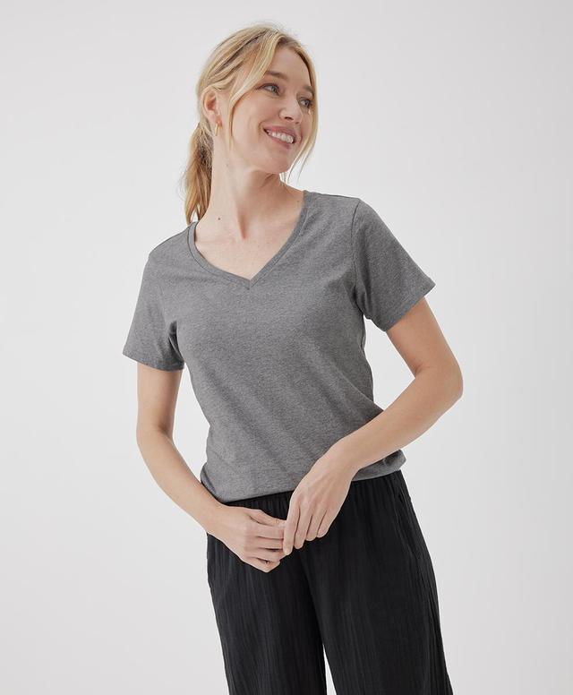 PACT Organic Cotton Midweight V-Neck Tee (Medium Grey Heather) Women's Clothing Product Image