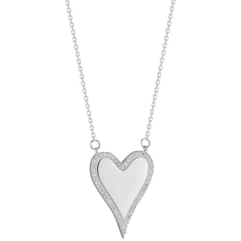 Sunkissed Sterling Silver Over Cubic Zirconia Heart Necklace, Womens Silver Tone Product Image