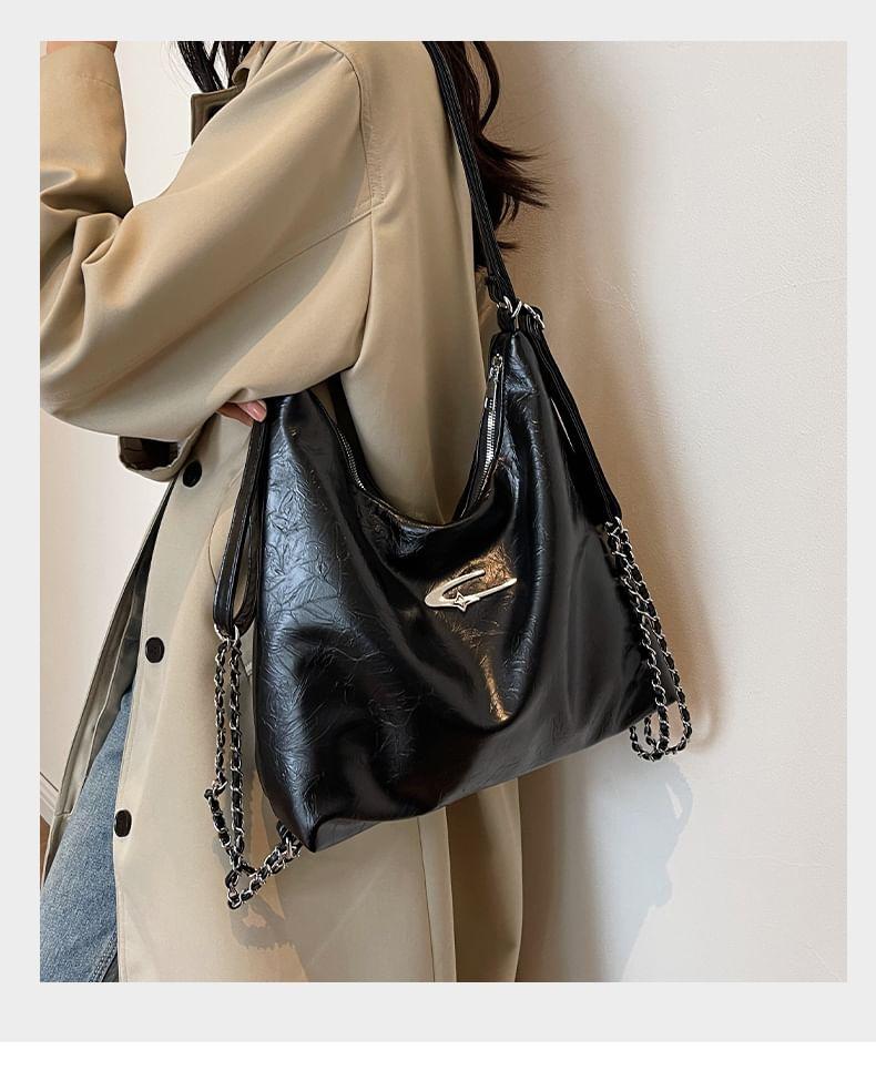 Chain Strap Faux Leather Tote Bag / Bag Charm / Set Product Image