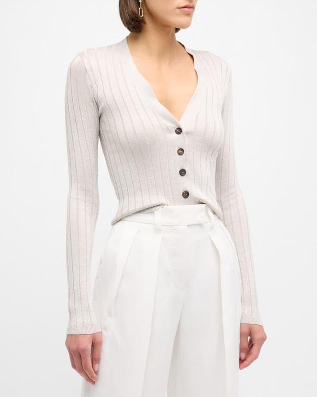 Silk Lurex Wide-Ribbed Cardigan Product Image