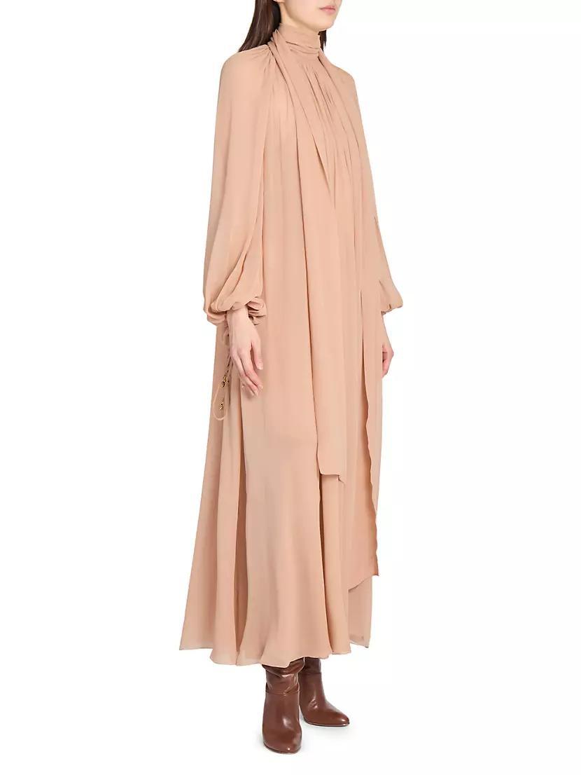 Draped Silk Blouson-Sleeve Maxi Dress Product Image