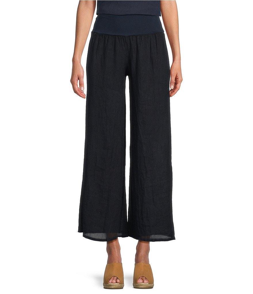 M Made In Italy Linen Pleated Elastic Waist Pull-On Ankle Length Wide Leg Pants product image