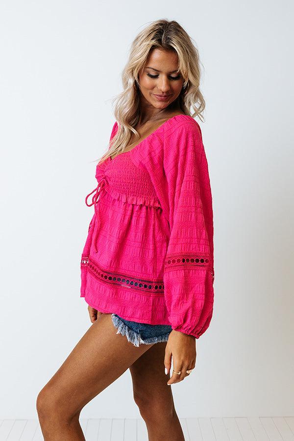 Saturday Brunch Babydoll Top In Hot Pink Product Image