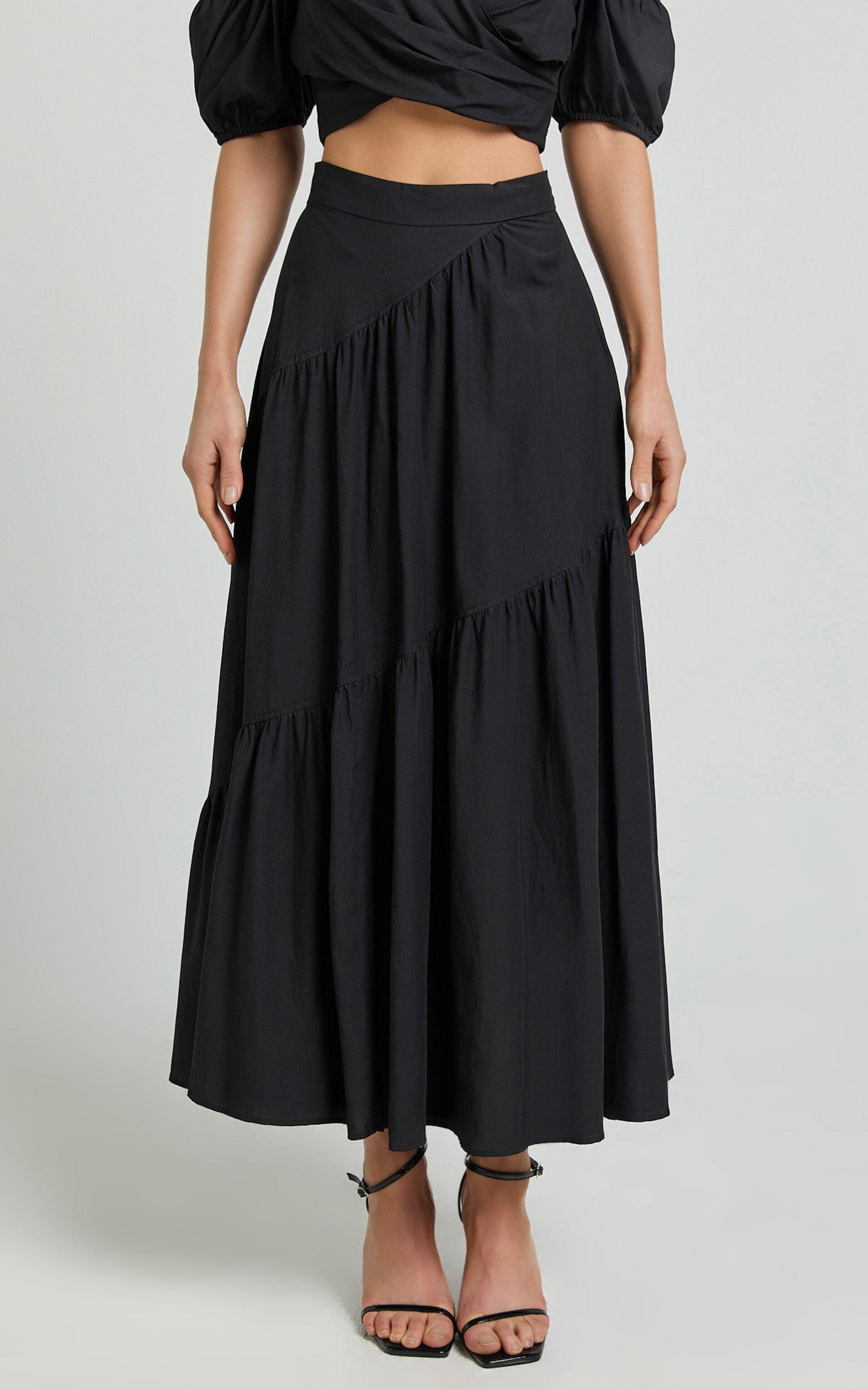 Bella Maxi Skirt - High Waist Tiered Maxi Skirt in Black Product Image