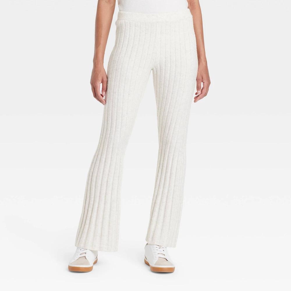 Womens High-Rise Ribbed Flare Pull-On Pants - A New Day Oatmeal XL Product Image