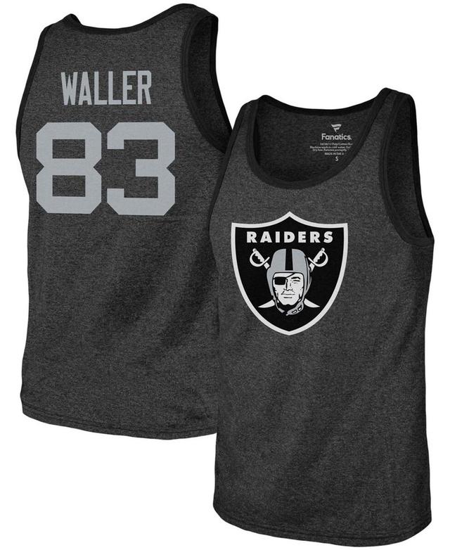 Men's Majestic Threads Darren Waller Heathered Black Las Vegas Raiders Name & Number Tri-Blend Tank Top Product Image